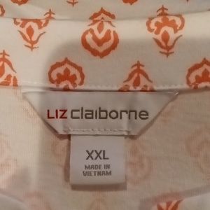 FINAL PRICE NWT Liz Claiborne orange/white cuffed sleeve blouse w side slits XXL